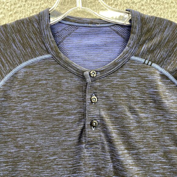 Lululemon Swiftly Tech Henley Shirt Mens Medium Blue Long Sleeve Performance Gym - Picture 3 of 13